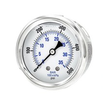 PRO-EDGE INDUSTRIAL PNEUMATICS AND CONTROLS 액체 충전 센터 백 마운트 압력 게이지 6 4cm(2 5인치) 다이얼 0-500 PSI 0 6cm(1