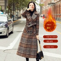 DFMEI 체크 무늬 코트 여성 가을 ​​겨울 슬림 허리 기질 모직 코트 모직 코트