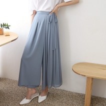 [바보사랑] 여자 봄 여름 통바지 플리츠 리본 랩 와이드 팬츠