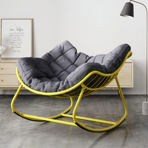 1인용 라탄등나무 원목 안락의자 휴식을 위한 쿠션 흔들의자 거실 침실 베란다, 철심큰손의자/옐로우