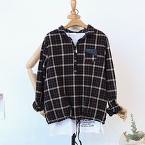 여성 22S 선염 체크 카라 반오픈 남방 셔츠 블라우스