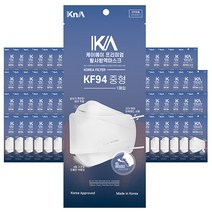 케이에이 중형 KF94x80매 식약처허가 일회용 여성용 비말 차단 보건용 방역 황사 마스크, 190x150mm, 화이트, 80매
