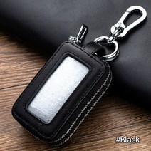 소 가죽 홈 자동차 키 가방 더블 포켓 지퍼 미니 지갑 어스 옐로우 남성 여성용 홀더 투명 접이식 주머니, [01] Black