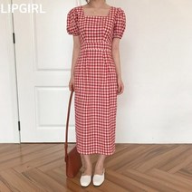 플라렛 체크 퍼프원피스