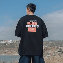 100% 순면 여름 등판 컬러 레터링 반팔 티셔츠 남성 루즈핏 라운드 반팔
