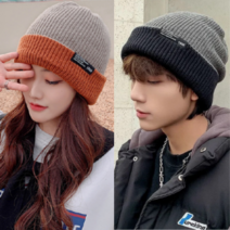 여성 비니 남자 비니 남녀공용 니트 겨울 양면 두꺼운 골지 방한 모자
