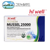 하이웰 Hi Well Premium Mussel 25000 100Softgels 프리미엄 초고함량 초록 입 홍합 100캡 1팩, 100캡슐, 1개