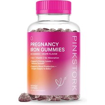 Pink Stork Pregnancy Iron Gummies 포도 산전 비타민 구미 임산부를 위한 철분 보충제 C 임신 중 결핍 여성 소유 맛 60개