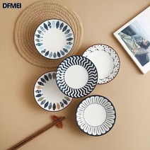 DFMEI 유약 5인치 접시 소접시 딥접시 도자기접시, 일본식 5.75인치 접시 5개입 (직경 14.5cm)