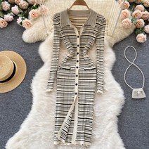 도니와 여성 긴팔스트라이프 니트원피스 예쁜원피스