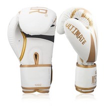 MYSUPERSTAR Ultimate Boxing Kick Boxing Muay Thai Training Bag Gloves for Men Women Youth MMA UFC Bo, White/Gold
