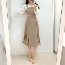 [레티고] 사이드 플리츠 롱 원피스 셔츠 투피스 세트