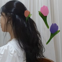 [무료배송/미홀릭] 튤립 집게핀_ 꽃송이 반묶음 올림머리 헤어핀 핑크 퍼플 레드