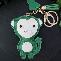 아리공방 가죽 원숭이 열쇠고리 가방장식 단체선물 유치원선물 어린이집선물 키홀더 키장식, 그린
