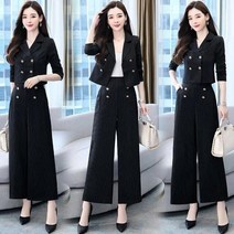 여성 바지정장세트 우영우정장 키작은 빅사이즈 정장바지 오피스 레이디 우아한 스트라이프 정장 여성 피스 세트 안감 크롭 블레이저 재킷과 와이드