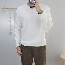 로코비전 오버핏 기모 골지 니트 맨투맨 겨울 남자 티셔츠