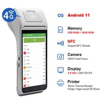 4G 휴대용 POS PDA 프린터 Android11 58mm 열전사 티켓 모바일 영수증 청구서 터미널 NFC 2 + 16GB Impres, 02 Z91 Grey_01 EU 플러그