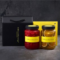 [초코써니 딸기청+청귤청] 추석명절 차 선물세트포장 500g 2병 제주 청귤 에이드 수제청 과일청 답례품, ●500g(청귤청+반반딸기청)2병세트