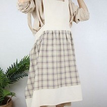 1300K 선염 체크 광목 면 주름 앞치마 2color, 색상:브라운, 단품
