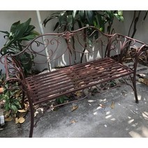 야외 철제 벤치 포토존 의자 엔틱 2인용 발코니 정원 테라스 마당 베란다 카페, 베이지