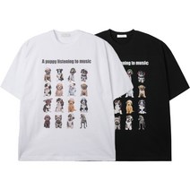 레어코드 강아지 헤드셋 전사 나염 루즈핏 반팔티