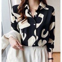 고급스러운 카라 블랙 패턴 셔츠 데일리 오픈클로징 긴팔 블라우스 가을신상