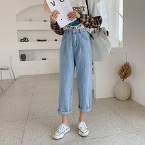 스팟 가을 넓은 다리 청바지 여성 허리 슬리밍 대형 짧은 느슨한 스트레이트 바지