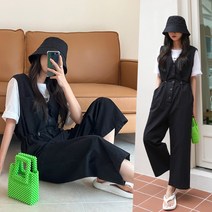 하늘바라기 여성용 디브 스트링 코튼 점프수트