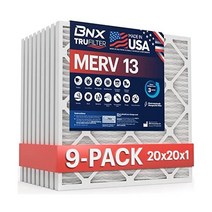 BNX 50.8x50.8x2.5cm20x20x1인치 MERV 13 에어 필터 9팩 미국 제조 정전기 주름 에어컨 HVAC 히터 꽃가루 곰팡이 박테리아 연기 제거