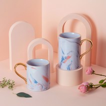 까사무띠 이태리 골드링 마블 머그컵 450ml 9color, 아프리콧