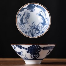 중국 청화 찻잔 도자기 6개 세트 대나무 받침대 포함 삿갓잔 술잔 애주가 선물, 50ml I 6개+받침대