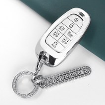카스타 자동차 스마트 키케이스 TPU 키홀더 키링 골드라인 실버라인 가죽스트랩 더뉴그랜저 스타리아 팰리세이드 쏘나타DN8 넥쏘 더뉴싼타페 투싼NX4, TH-03, 아이보리[실버라인]