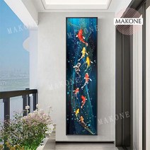 Makone 상표등록 대형 비단 잉어 비즈 보석십자수 구어도 전체수 원형비즈 개업 선물, 40X180cm
