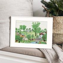 봄 그랜마모지스 Grandma Moses 그림액자 (액자포함), 원목우드베이지2.5, (원목)64x50.8