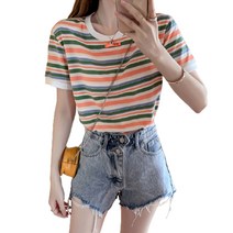 러블로어 숫자패치 스트라이프 반팔티