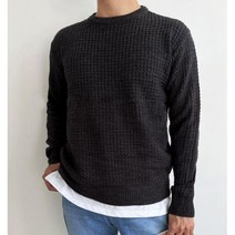 남자 라운드넥 와플 맨투맨 겨울 니트 티셔츠 스웨터