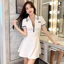 AIRASI봄 여름 여성 미니 화이트 카라 테니스 원피스