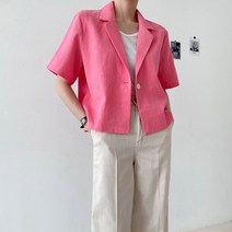 스타일난다 핏이 예쁜 시원한 쿨 여름 린넨 카라 숏 자켓 착용감 좋은 마 크롭 재킷 여름 아우터