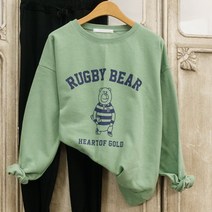 풀백 베어 프린팅 긴팔 맨투맨 롱티 루즈핏