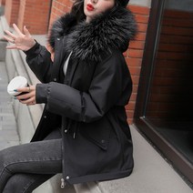 넷투넷코리아 여성 패딩 빅사이즈 루즈핏 후드 퍼 누빔 자켓 하프