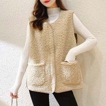 양털 여성 라운드넥 깔끔한 모던 스타일 조끼