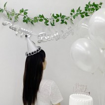 Happy Birthday 필기체 가랜드 생일 홈 파티 이니셜 레터링 소품, Happy Birthday 필기체가랜드- 실버