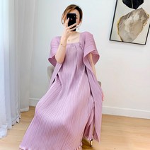 스퀘어넥 뒷트임 플리츠 롱 원피스 어깨 러플 민소매 크림색 민트그린 핑크 휴가지 여행지