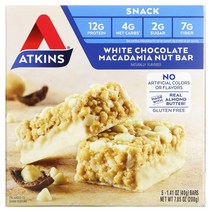 Atkins 스낵 화이트초콜릿 마카다미아 너트 바 5개 각 1 41 oz (40 g), 상세설명참조