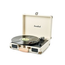 사운드룩 CAMCNIC 휴대용 블루투스 LP 턴테이블 스피커 레트로 빈티지, 아이보리