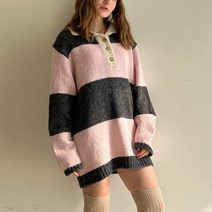 가을 겨울 유니크룩 백화점 스타일 카라넥 배색 스트라이프 빅사이즈 긴팔 니트 미니 원피스