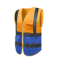 안전용품 Sf HI VIS VIZ 임원 조끼 가시성 반사 메쉬 줄무늬 조끼와 멀티 포켓 안전, [05] Orangeand blue