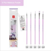 3/4/5/6 피스 나일론 헤어 브러시 세트 진주 광택 파란색 막대 한 뿔 사슴 수채화 구아슈 아크릴 페인팅 세 가지 색상 가능, 5pcs Hibiscus Purple
