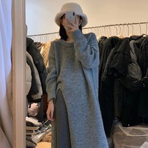 가을 레저 라운드 넥 긴팔 니트 드레스 겨울 헐렁하다 무릎 위로 롱 스타일 드레스 스커트