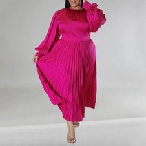 빅사이즈 드레스 가을겨울용 솔리드 플러스 사이즈 파티 맥시 여성 패션 라운드 넥 긴 소매 오버사이즈 베스티도 세련된 로브 팜므